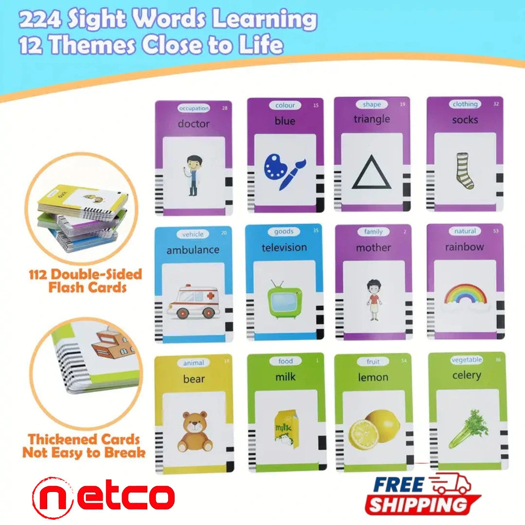 ️ 112 Cards 224 Words Pocket English Voice Flash Cards – Interactive Learning Toy for Kids