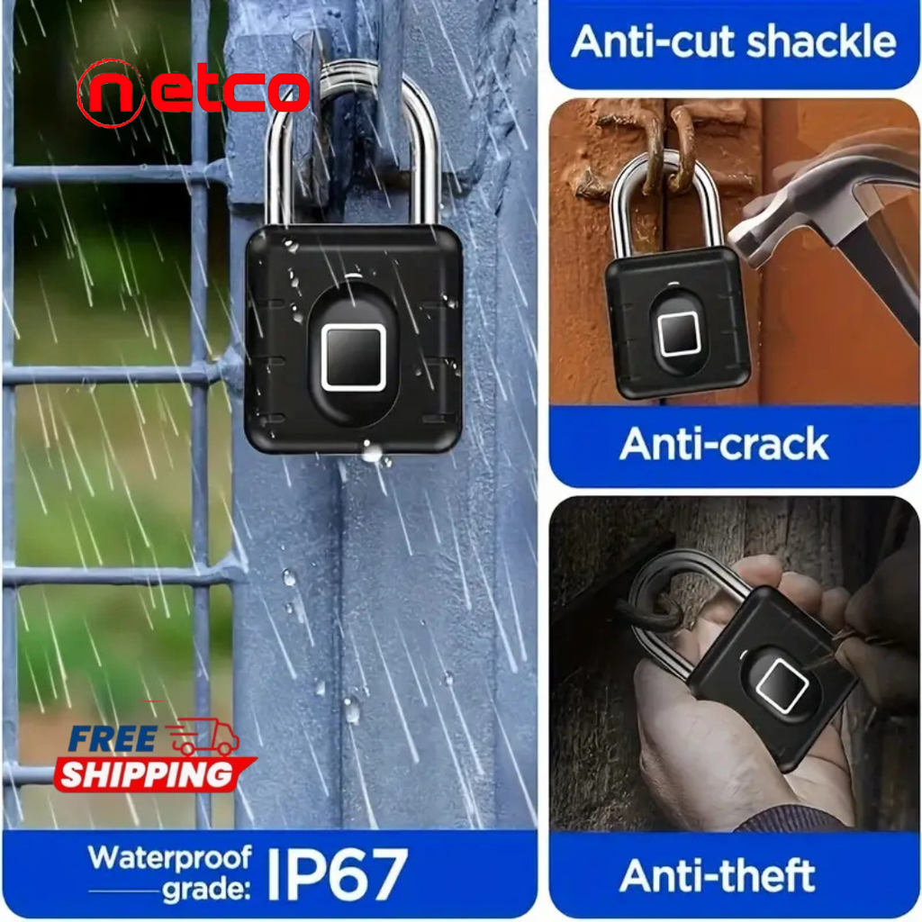 Smart Fingerprint Padlock – 1s Unlock, Rechargeable & Waterproof