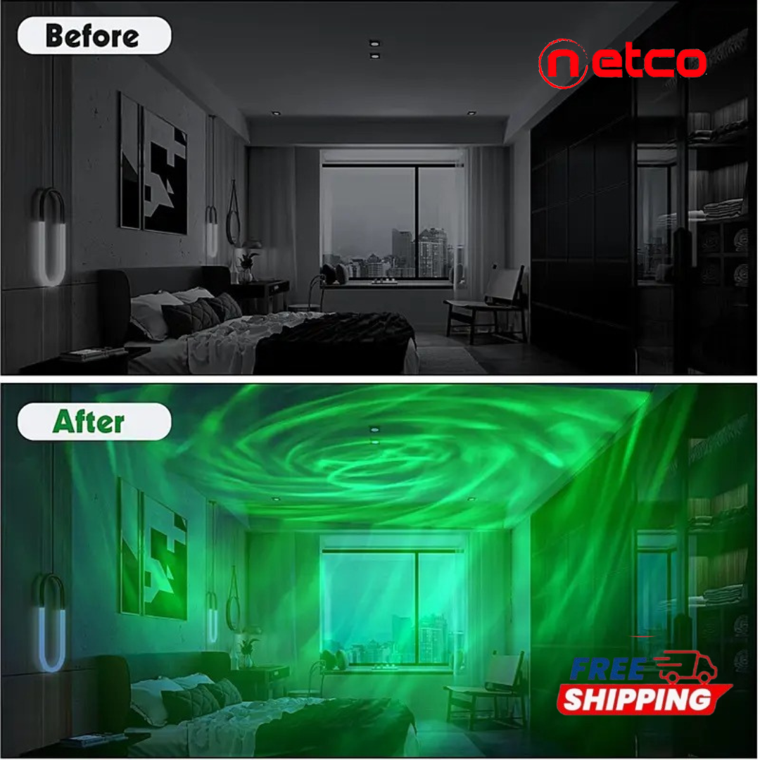 Aurora Borealis Projector Lamp ✨ | Art Deco Night Light with Remote Control & Infrared Sensor