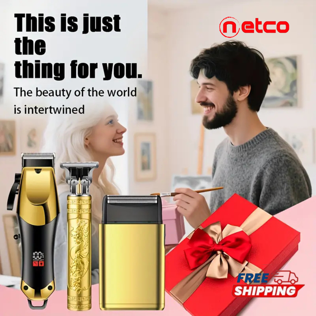 Men’s Beard & Hair Grooming Kit ✂️ | USB Rechargeable Trimmer + Electric Shaver — Precision & Style in One