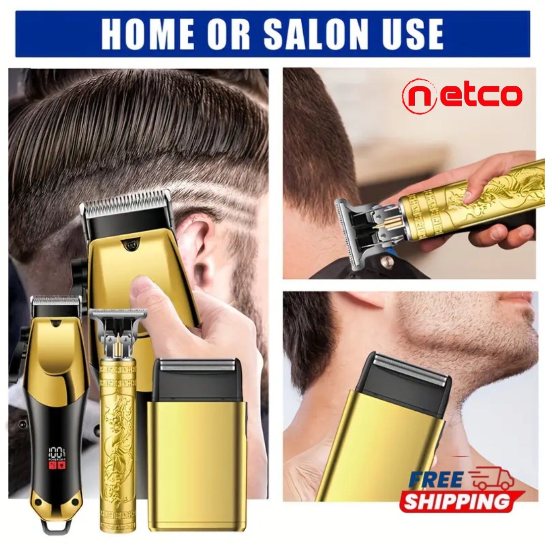 Men’s Beard & Hair Grooming Kit ✂️ | USB Rechargeable Trimmer + Electric Shaver — Precision & Style in One