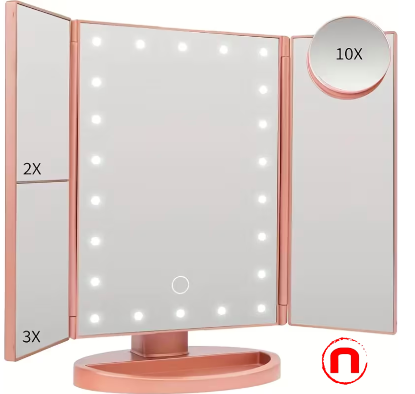 Makeup Mirror, Adjustable Vanity Mirror with Tri-Fold Design and 21 LED Lights