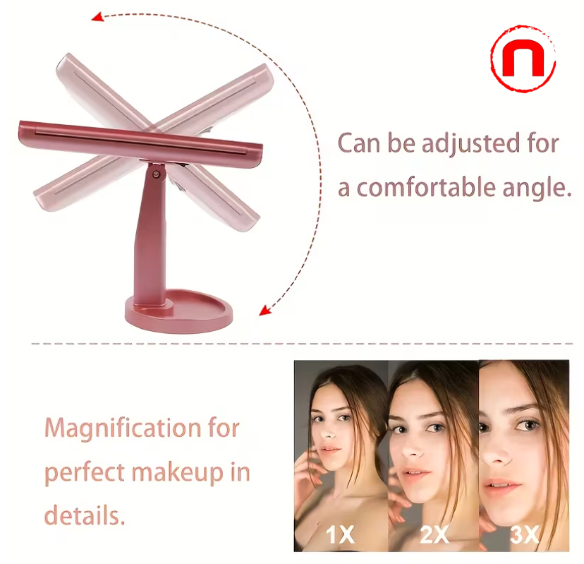 Makeup Mirror, Adjustable Vanity Mirror with Tri-Fold Design and 21 LED Lights
