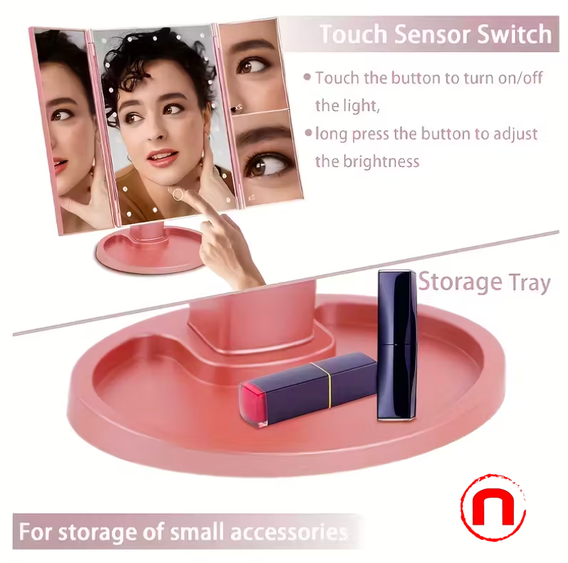 Makeup Mirror, Adjustable Vanity Mirror with Tri-Fold Design and 21 LED Lights