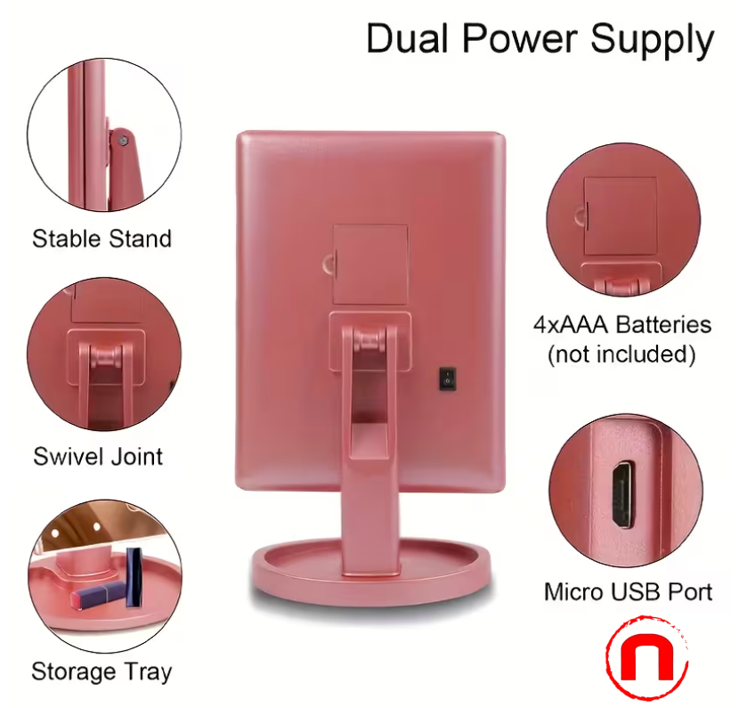 Makeup Mirror, Adjustable Vanity Mirror with Tri-Fold Design and 21 LED Lights