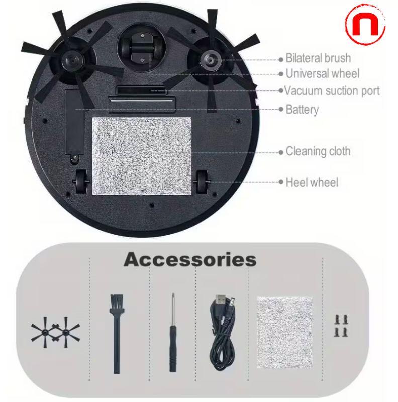 3-in-1 Robot Vacuum Cleaner, Tangle-Free Suction, Automatic Self-Charging Robotic Vacuum
