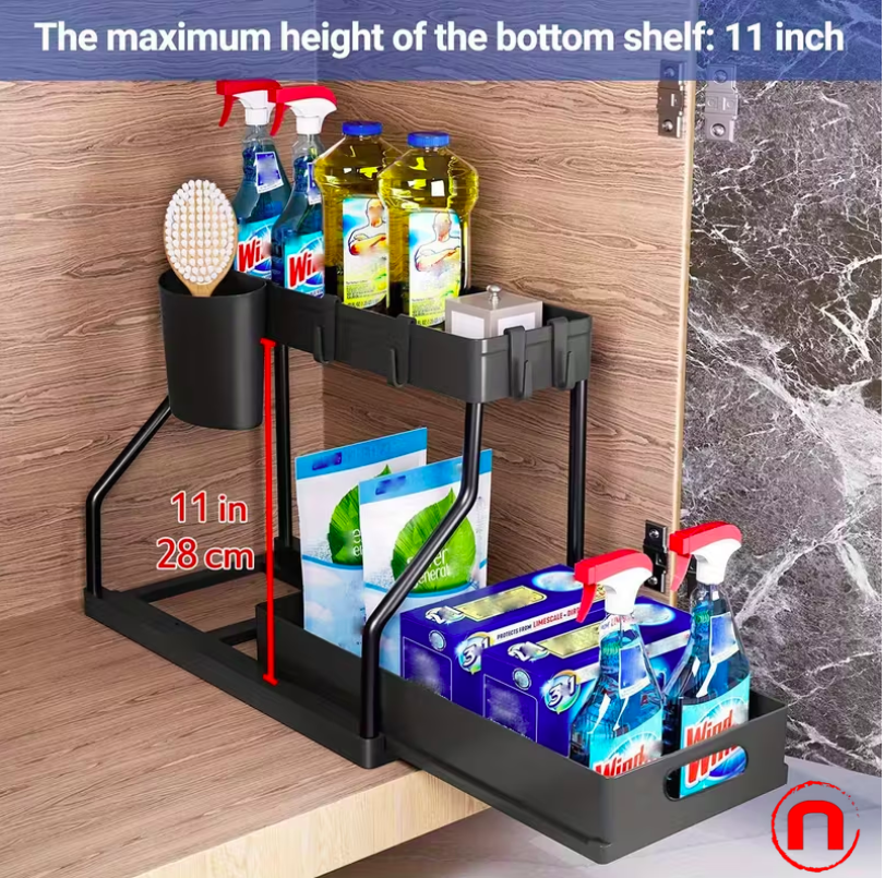 2-Piece Under Sink Organizer with Sliding Shelves - Durable and Removable Cabinet Organizer for Bathroom and Kitchen