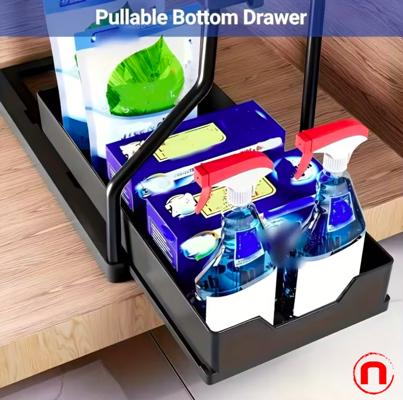 2-Piece Under Sink Organizer with Sliding Shelves - Durable and Removable Cabinet Organizer for Bathroom and Kitchen