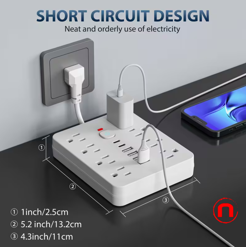 14-in-1 Surge Protector Power Strip with 8 AC Outlets, 4 USB-A Ports and 2 USB-C Ports