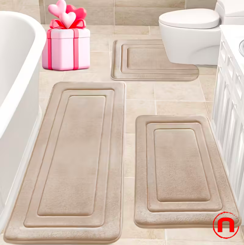 3 Pieces Memory Foam Toilet Mats with U-Shaped Cutout, Thick, Soft, Super Absorbent Rug