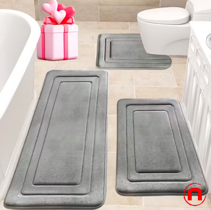 3 Pieces Memory Foam Toilet Mats with U-Shaped Cutout, Thick, Soft, Super Absorbent Rug