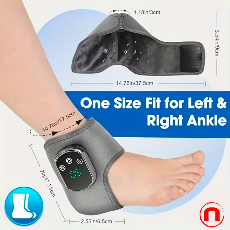 Adjustable ankle massager with adjustable temperature and vibration