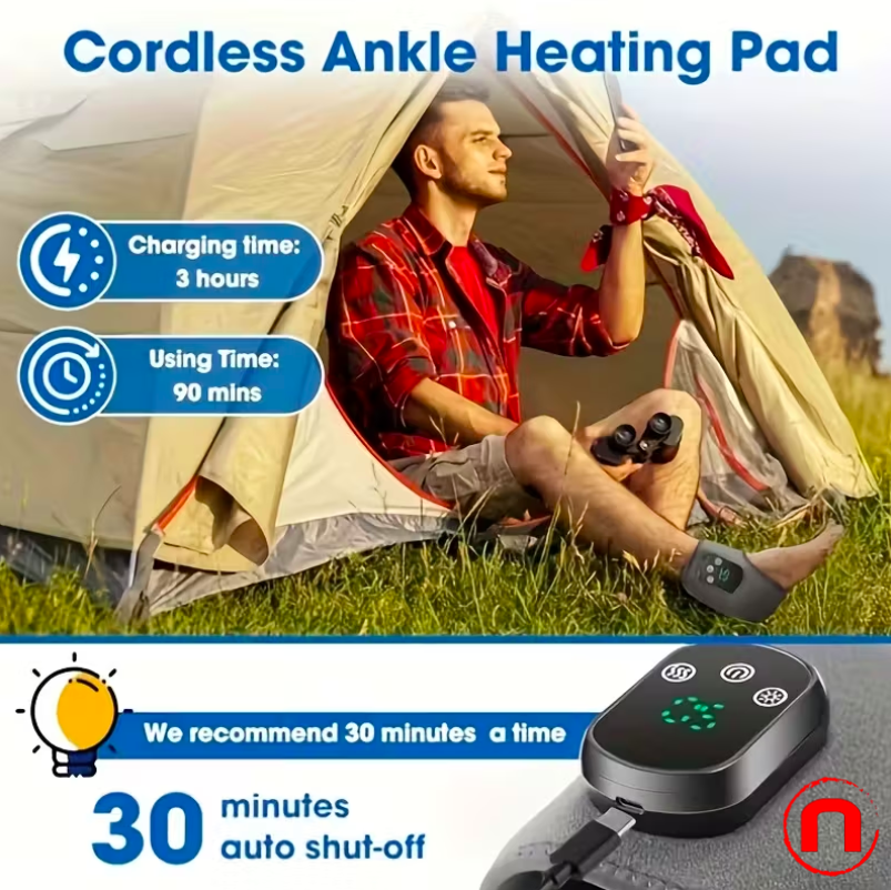 Adjustable ankle massager with adjustable temperature and vibration
