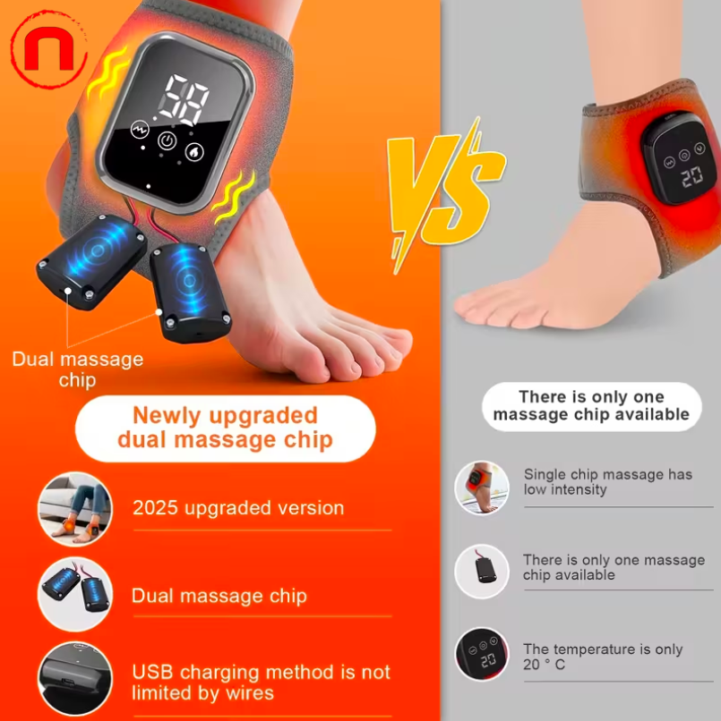 Adjustable ankle massager with adjustable temperature and vibration