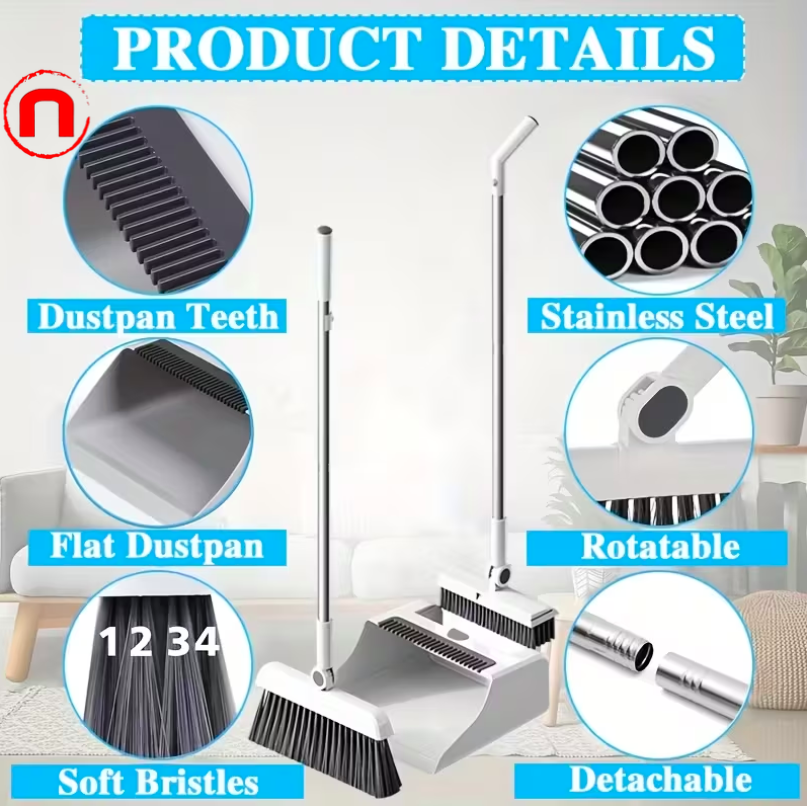 3-in-1 Folding Broom Set with Dustpan and Floor Brush
