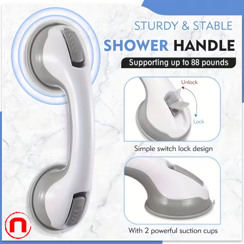 2 pieces of heavy-duty, no-drill bathroom grab bars with suction cup base