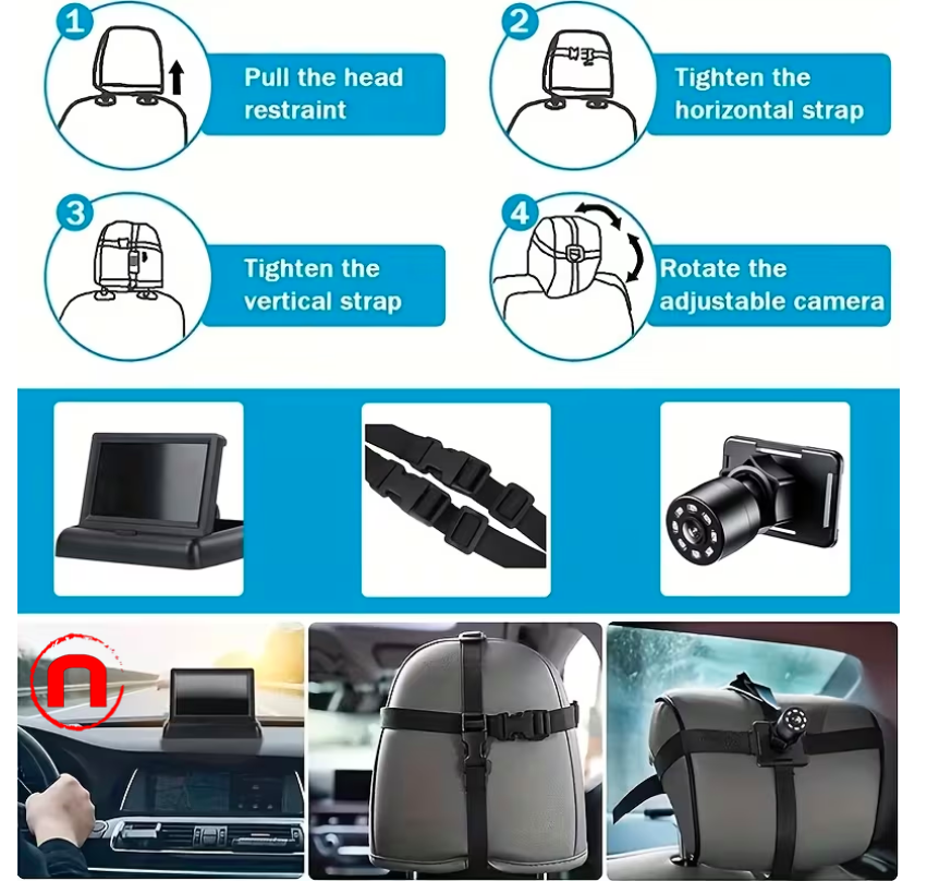 4.3-inch HD Baby Car Mirror Camera Monitor, Wide View Clear Glass, Car Seat Safety Mirror