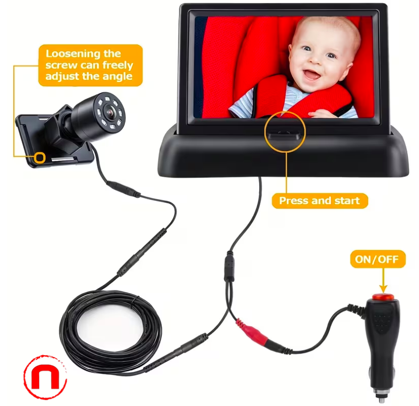 4.3-inch HD Baby Car Mirror Camera Monitor, Wide View Clear Glass, Car Seat Safety Mirror