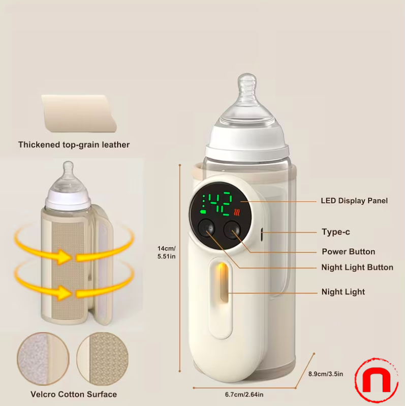 Portable Smart Baby Bottle Warmer and Thermos Cup with Leak-Proof Design, Wireless Operation, and Fast Charging