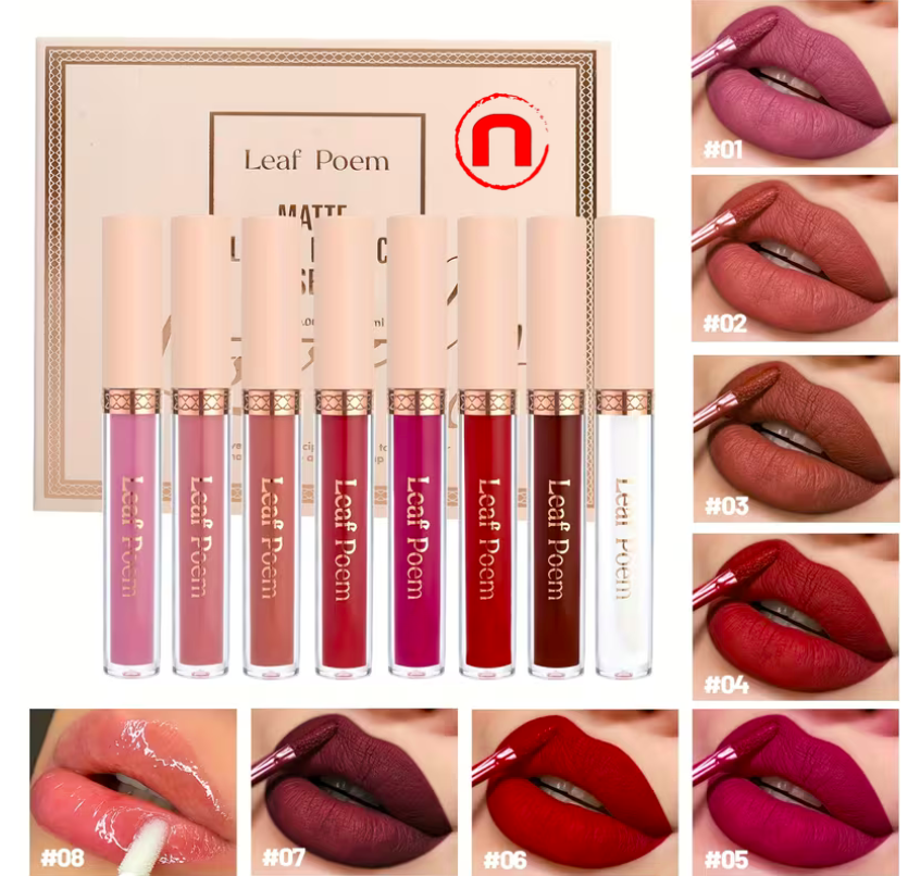 Juego de 8 barras de labios líquidas mate aterciopeladas, gloss labial