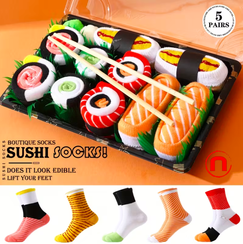 Gift Box of 1/2/5 Pairs of Fun and Cute Sushi Socks