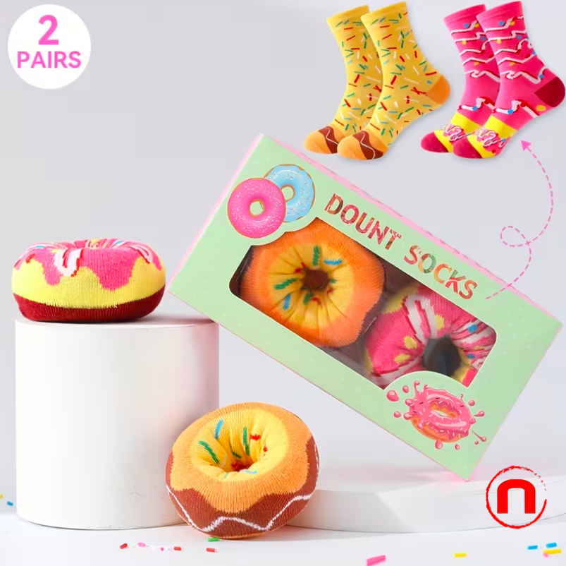 2 Pairs of Gift Socks with Donut Design