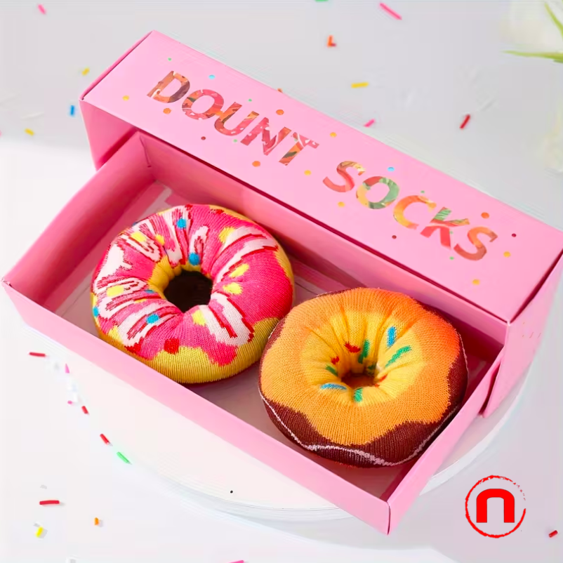 2 Pairs of Gift Socks with Donut Design