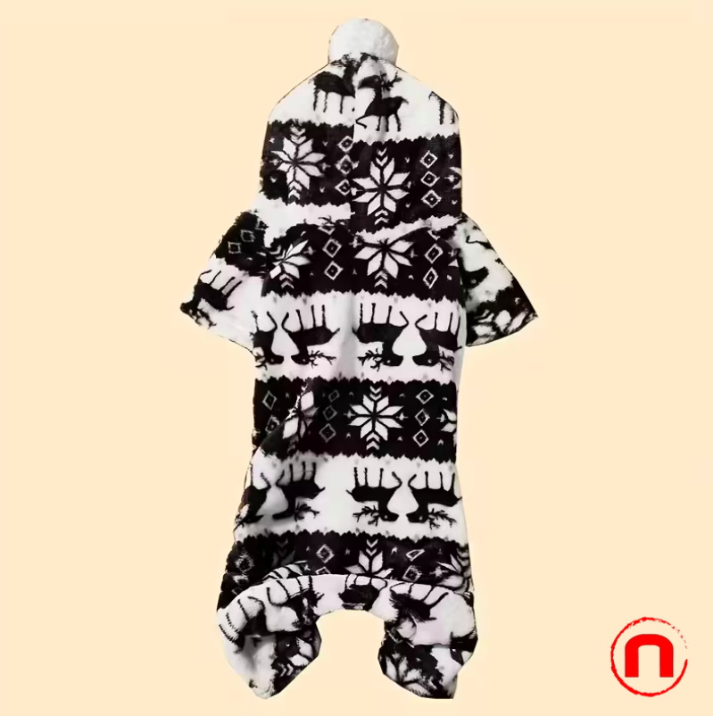 Christmas Reindeer Costume for Small Pets, One-Piece Plush Pajamas