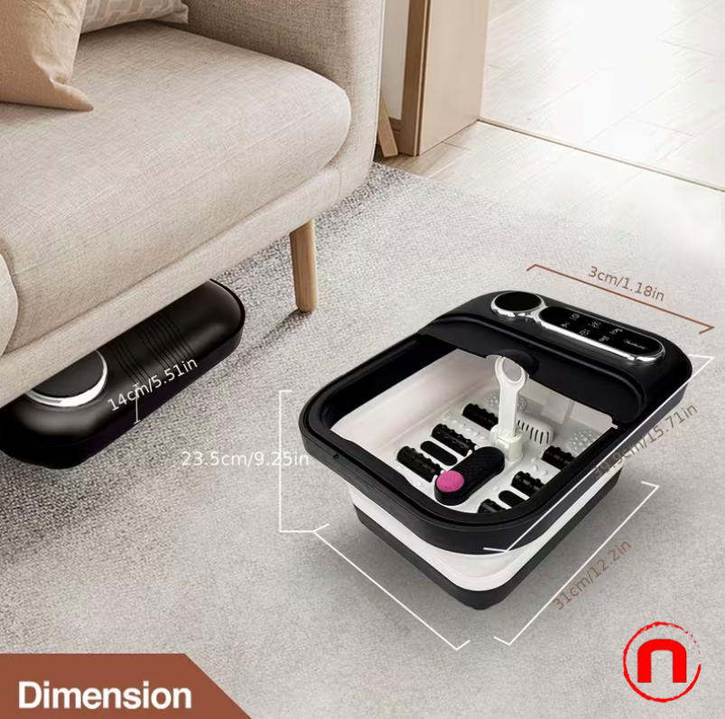 Collapsible foot bath with heater and temperature control, bubble massager