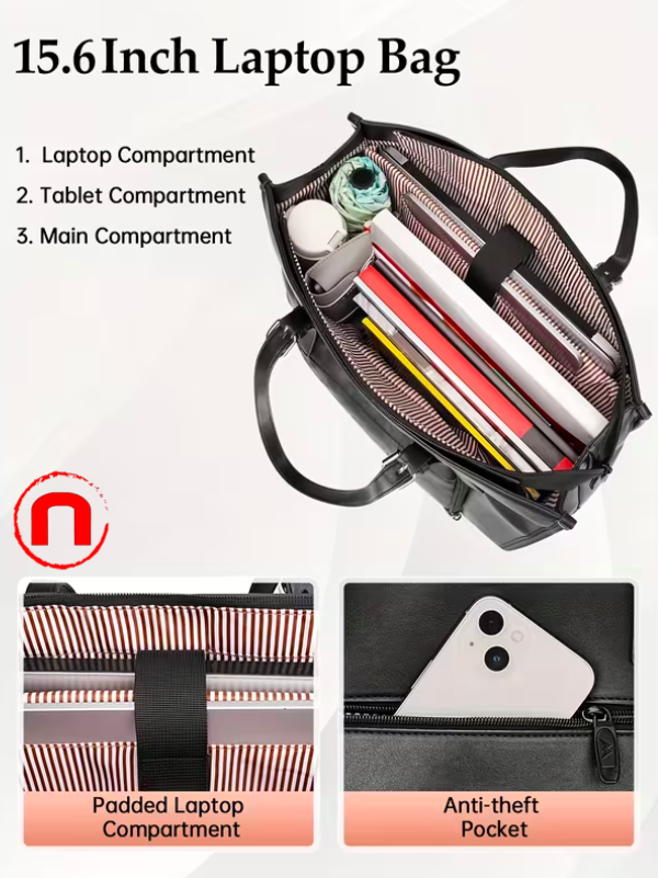 Women's laptop bag, tote bag for 15.6-inch computer