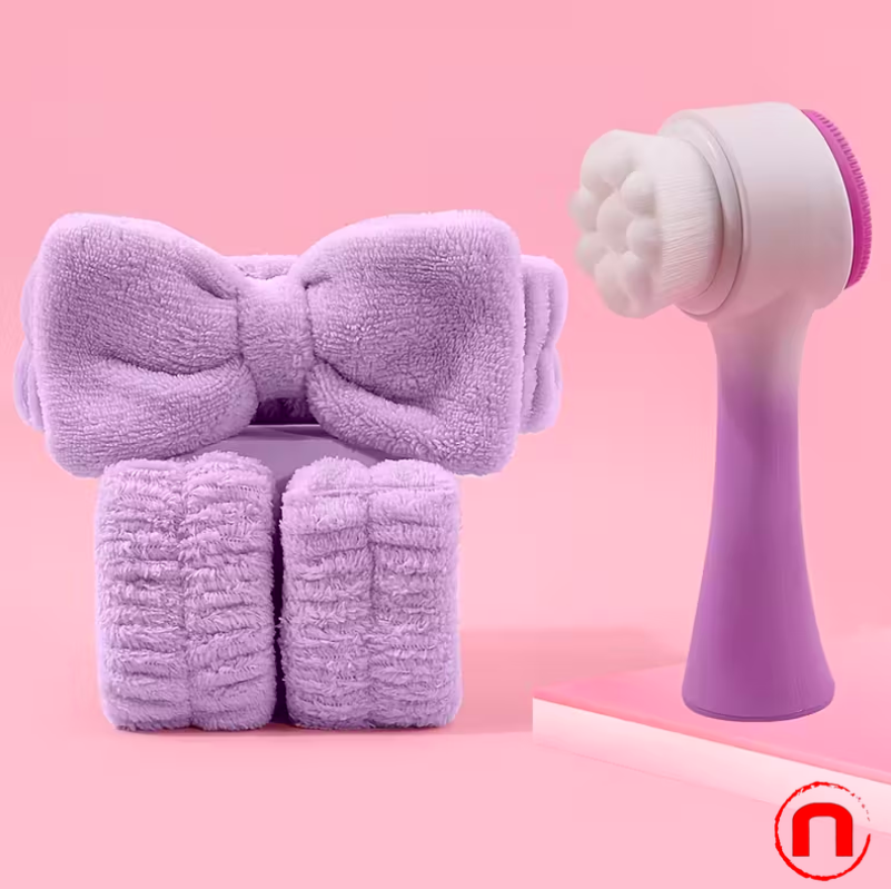 Double-Sided Manual Facial Brush Set and Headband