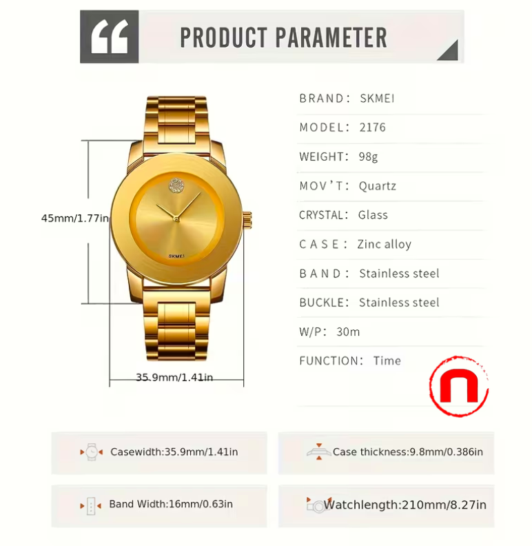 Elegant women's quartz watch with round dial