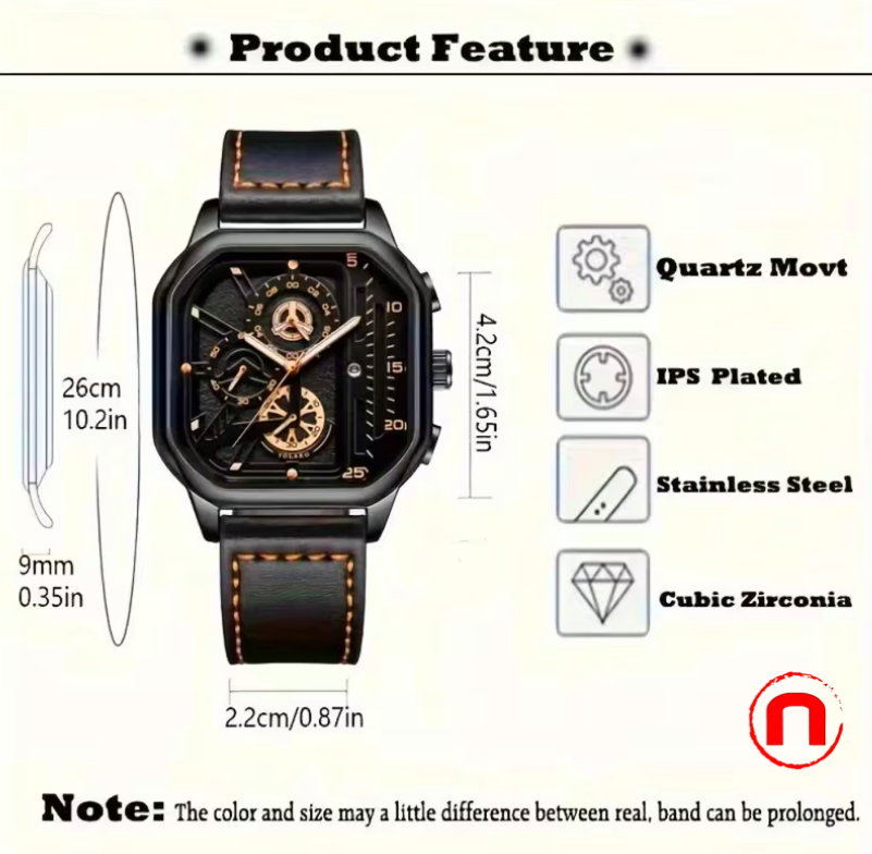 1 piece of vintage synthetic leather sports wristwatch.