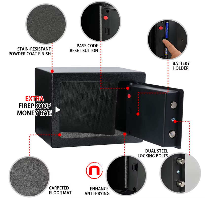 Fireproof Safe with Fireproof Money Bag and Sensor Light