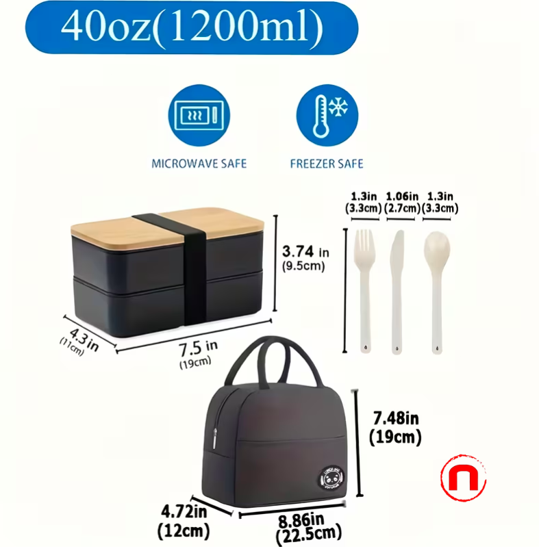 Double Layer Japanese Style Lunch Box with Thermal Bag