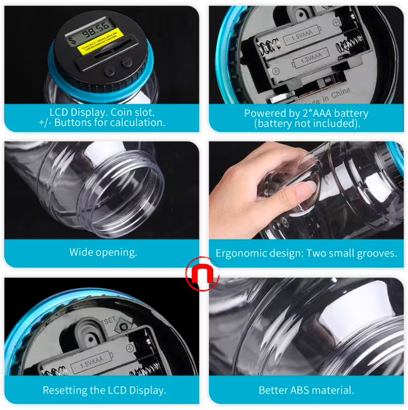 Piggy bank, coin counter