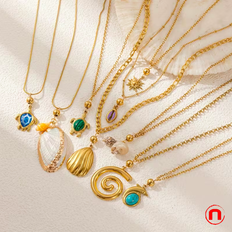 Set of 9 stainless steel necklaces