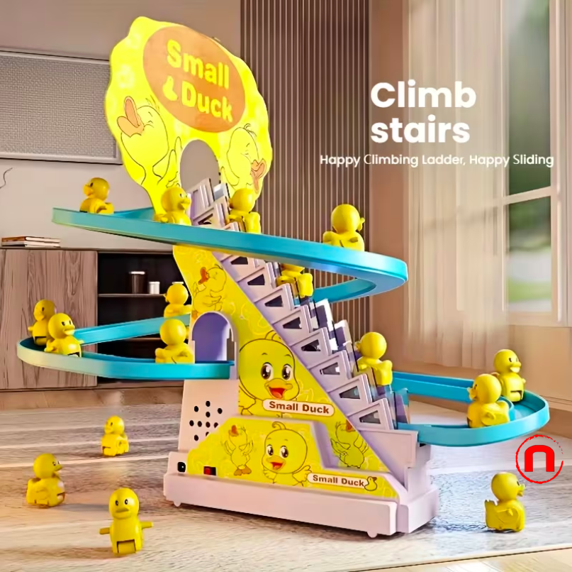 Electric yellow duck toy with slide