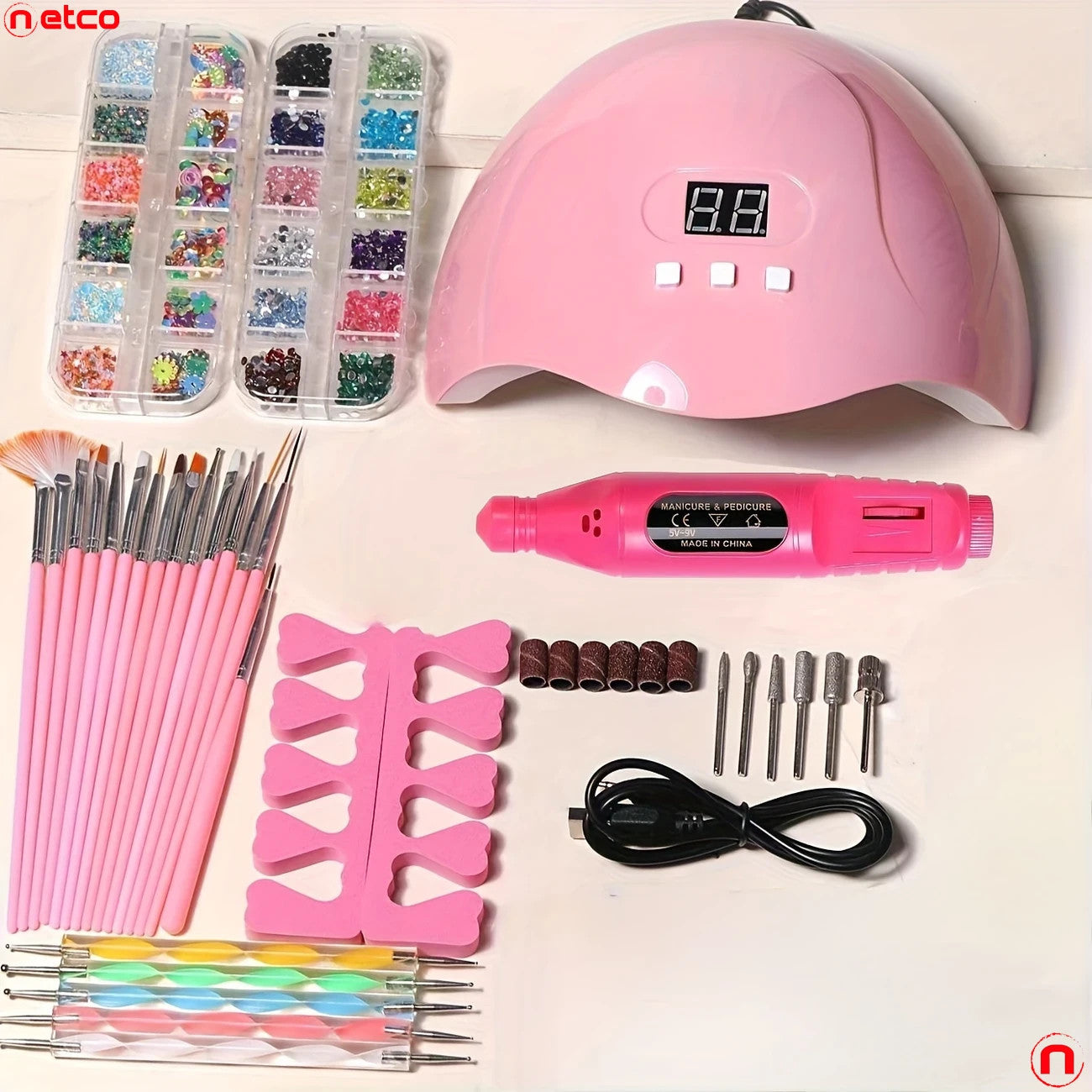 Complete Nail Art Tools Kit with UV LED Nail Curing Lamp