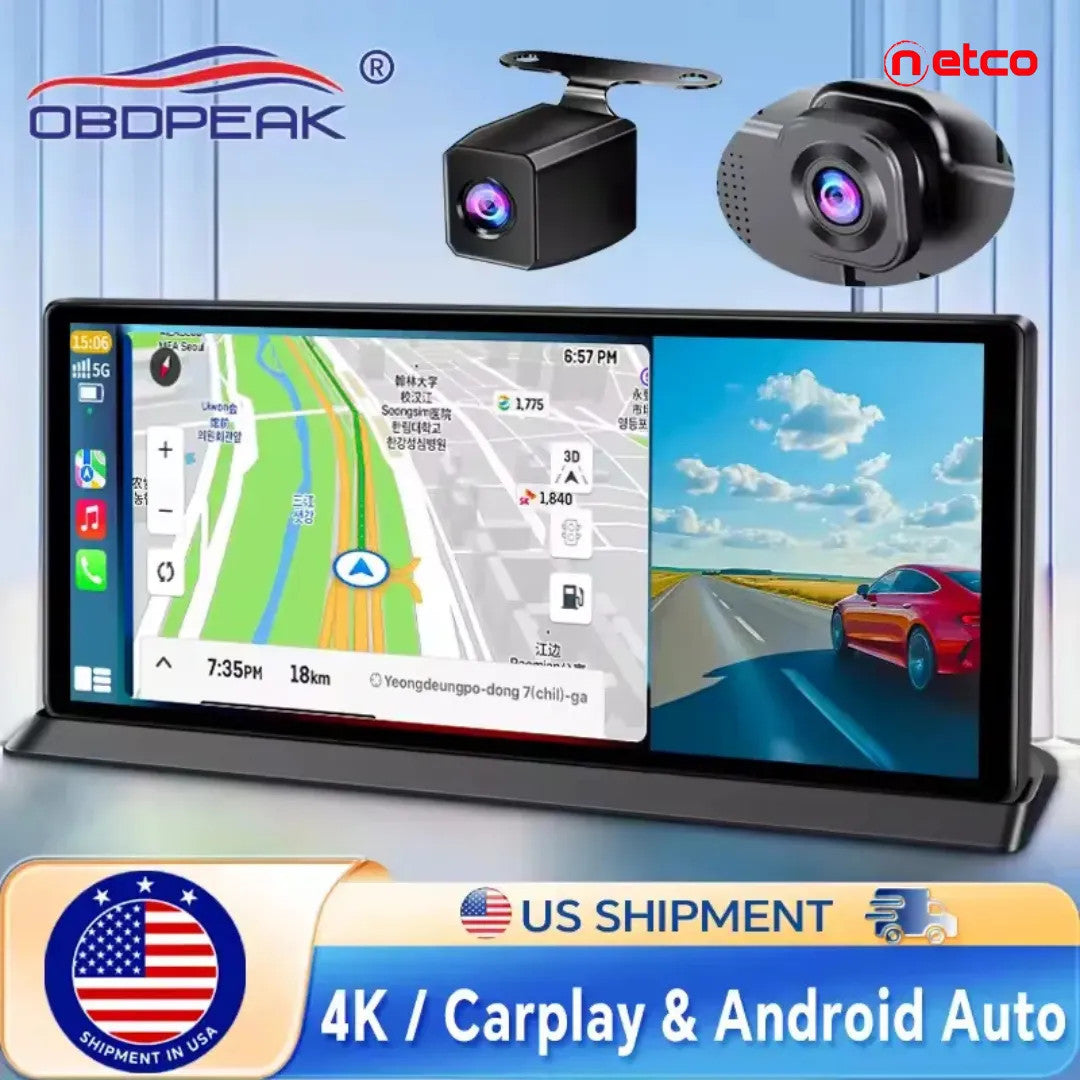 10.3" 4K Dash Cam with CarPlay: Drive Safer and Stay Connected